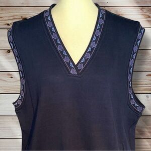 Izod Club V-Neck Pullover Vest Sport Golf Blue Aztec Trim Accent Large EUC